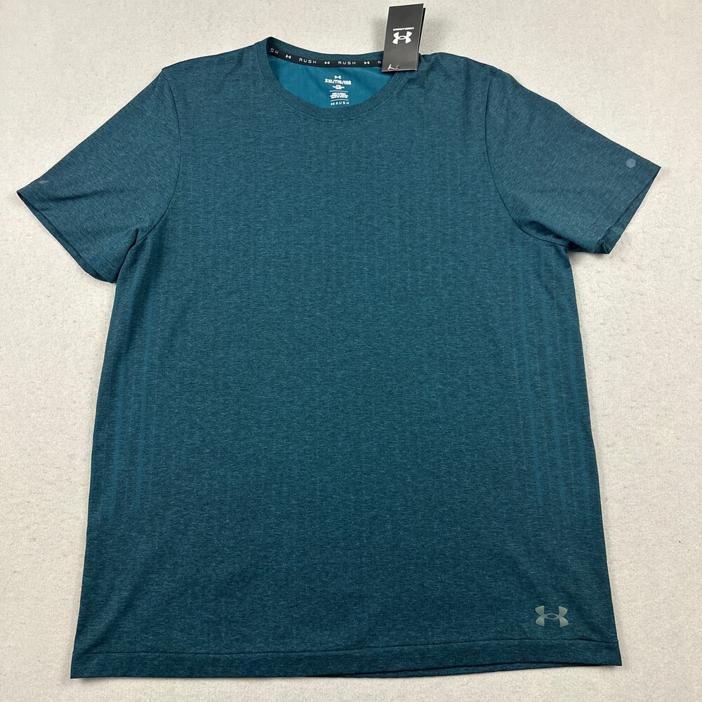 Under Armour Shirt Men 2XL Blue Solid Rush Fitted Crewneck Short Sleeve XXL